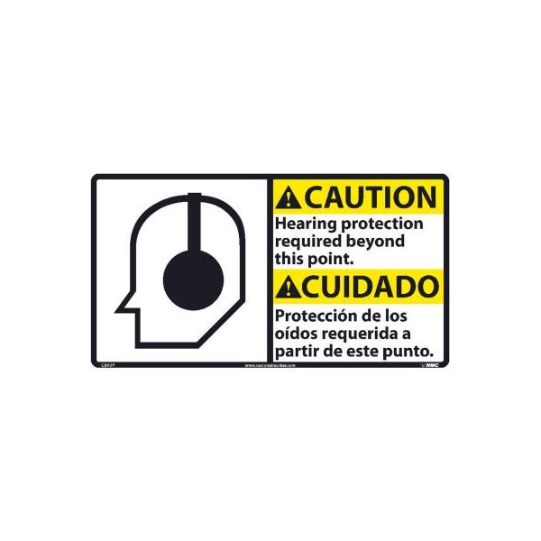 National Marker Co Bilingual Vinyl Sign - Caution Hearing Protection Required Beyond This Point CBA2P - main